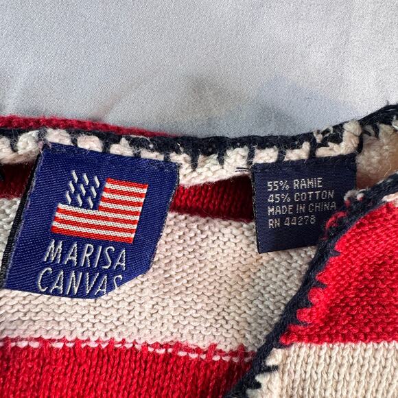Vintage US Flag Sweater Vest Women's sz Large Marisa Canvas Cotton Blend - Picture 5 of 8